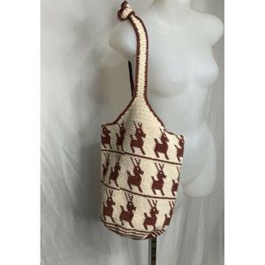 REINDEER Crocket Knit Unusual Boho Western Bucket Shoulder Bag Rare Handmade